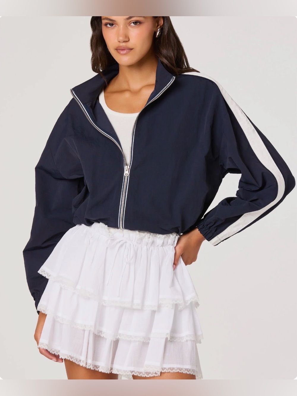 ASTR the Label Teo Contrast Stripe Track Jacket Navy M NWT